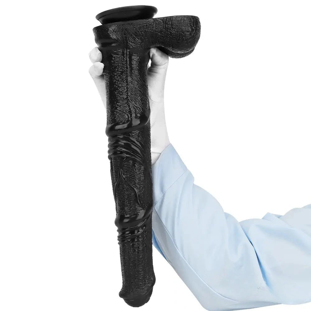 Black curved ribbed dildo, photo 12