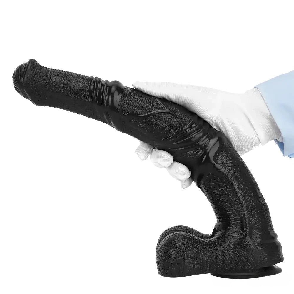 Black curved ribbed dildo, photo 14