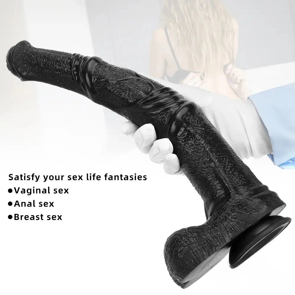 Black curved ribbed dildo, photo 2