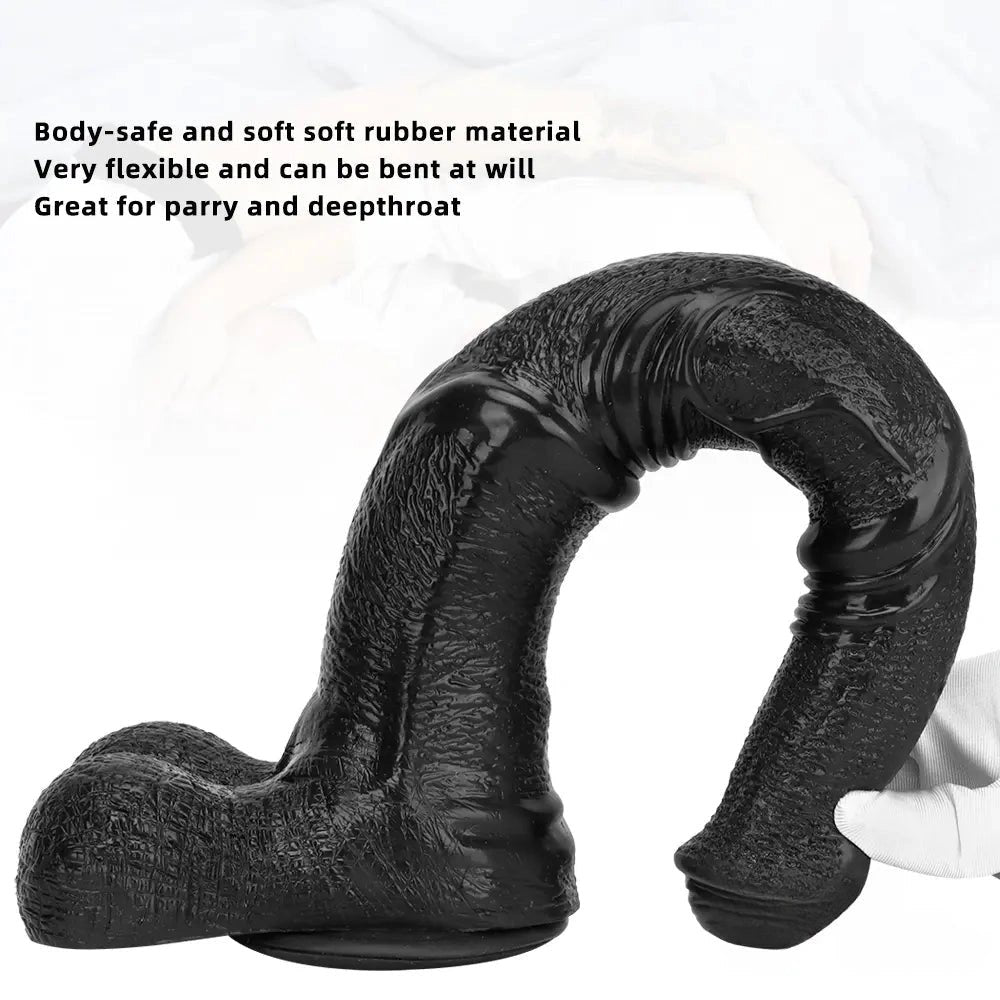 Black curved ribbed dildo, photo 3