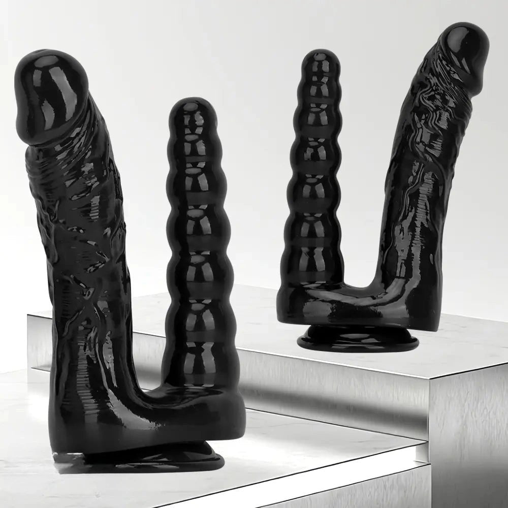 Black PVC dual shaft suction cup dildo, photo 5