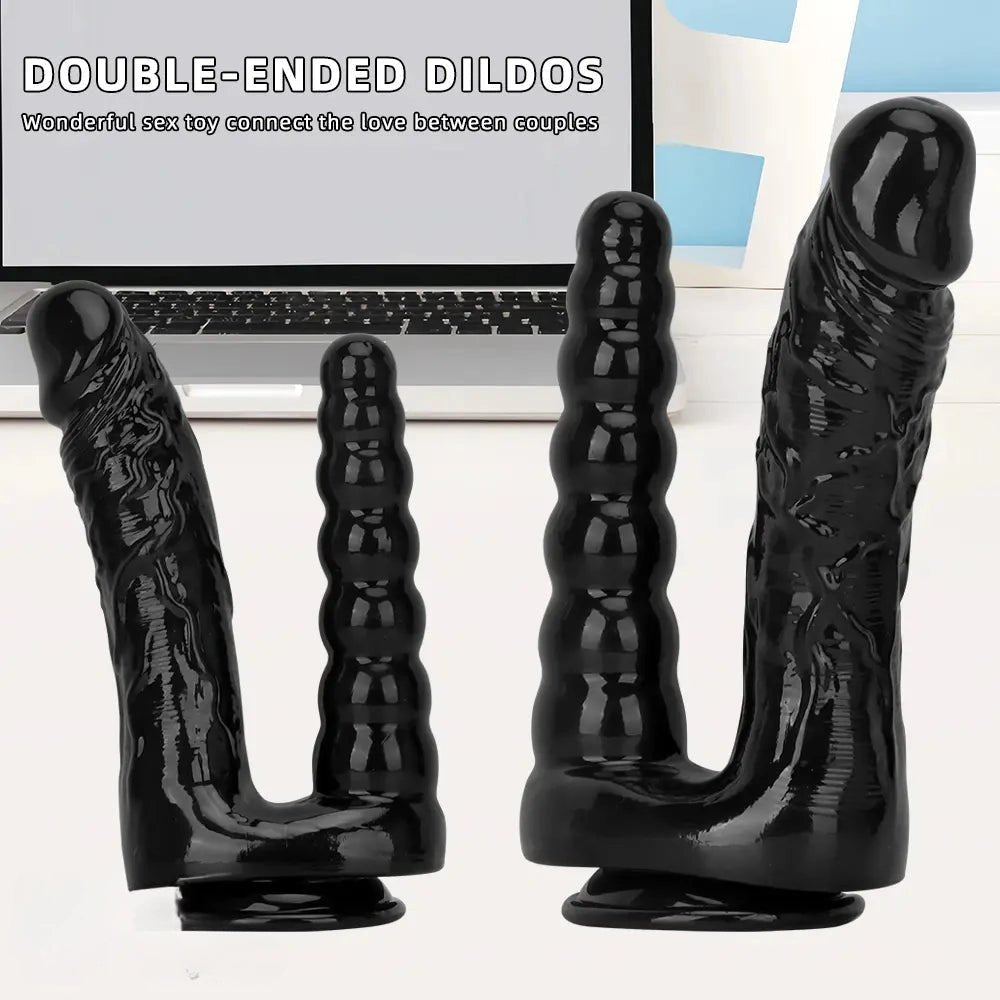 Black PVC dual shaft suction cup dildo, photo 6