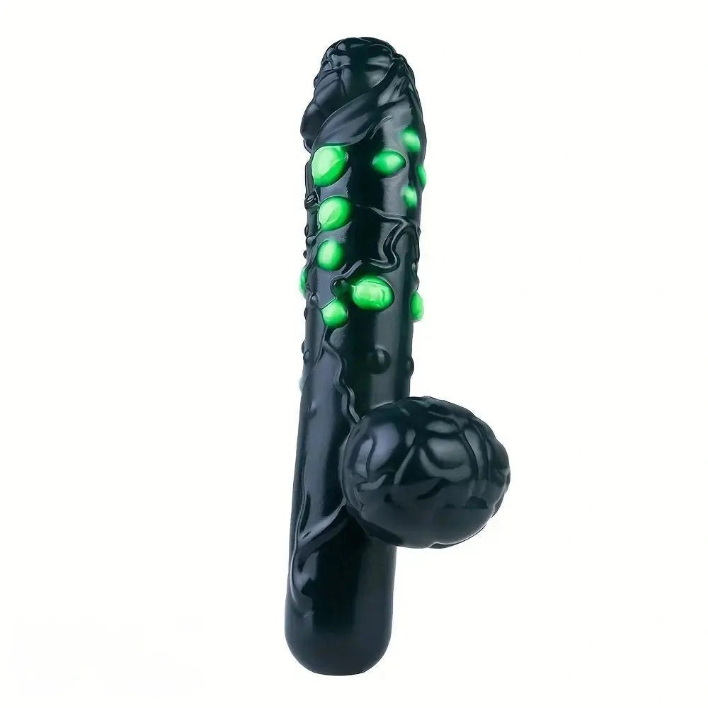 Green black textured fantasy silicone dildo with gem-like bumps