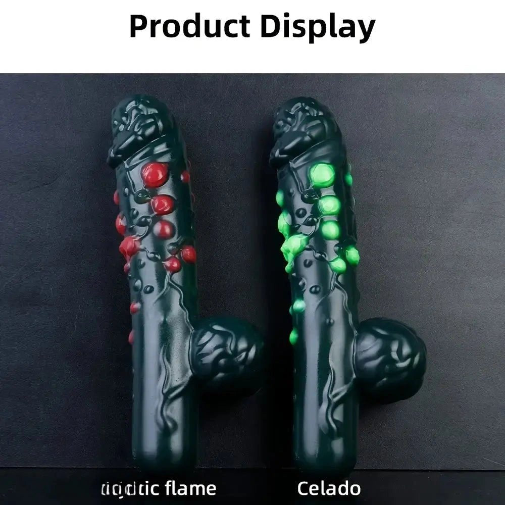 Black textured fantasy silicone dildo with gem-like bumps, photo 13