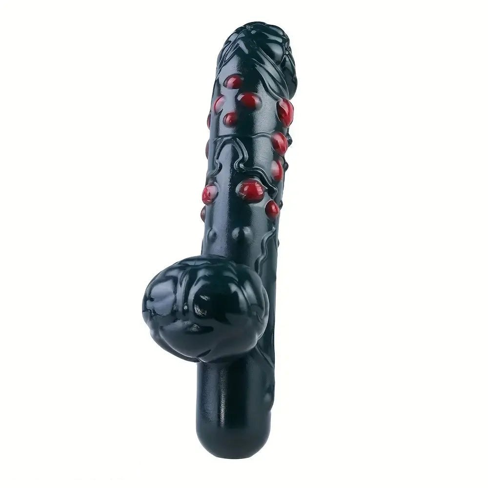 Black textured fantasy silicone dildo with gem-like bumps, photo 2
