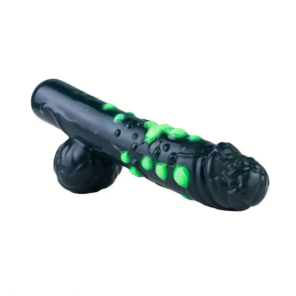 Black textured fantasy silicone dildo with gem-like bumps, photo 4