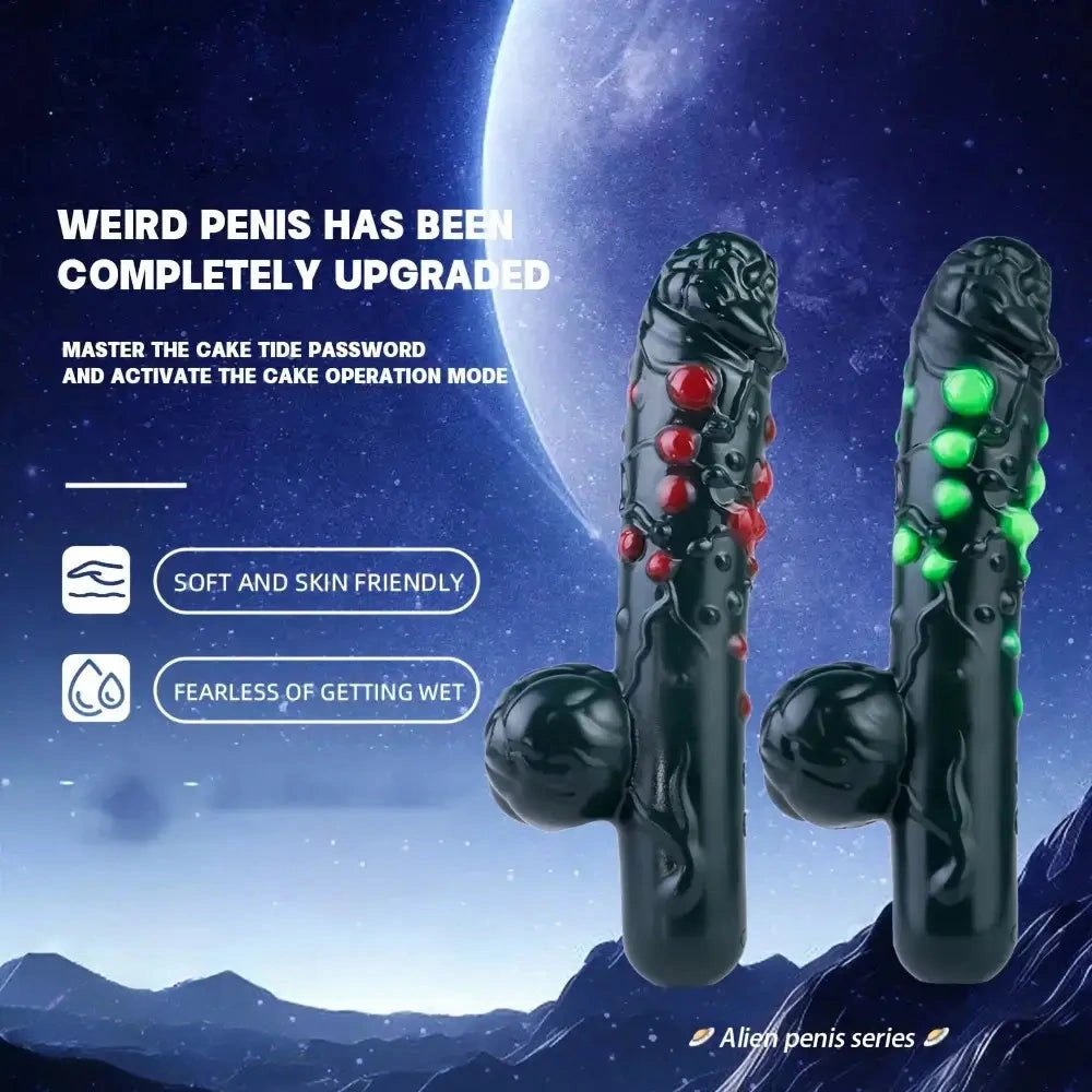 Black textured fantasy silicone dildo with gem-like bumps, photo 5