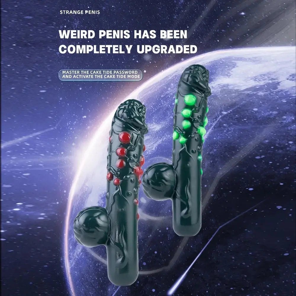 Black textured fantasy silicone dildo with gem-like bumps, photo 6