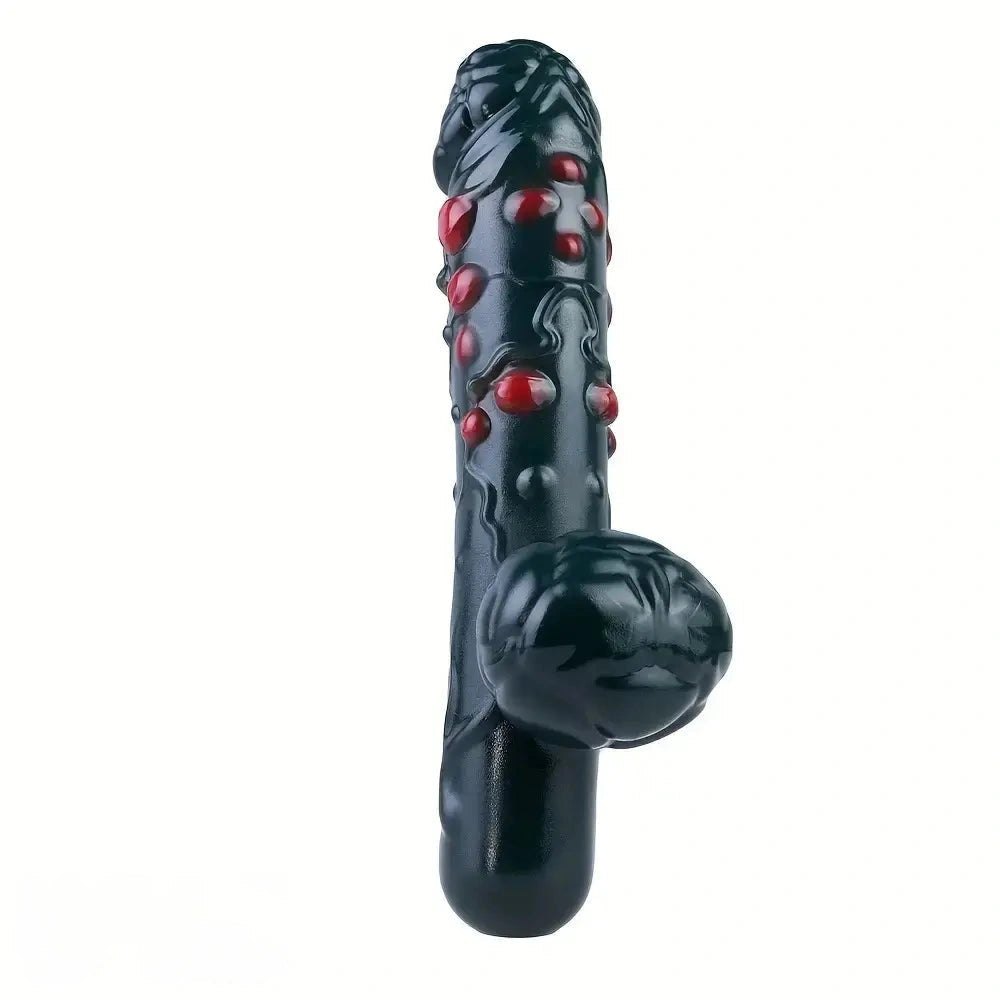Black textured fantasy silicone dildo with gem-like bumps, photo 7