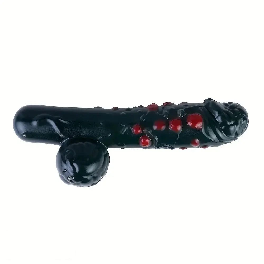 Black textured fantasy silicone dildo with gem-like bumps, photo 8