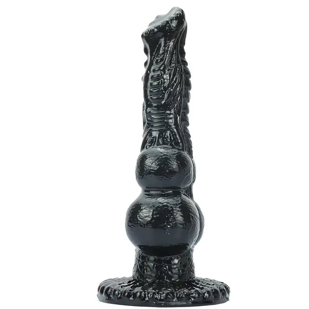 Black knotted PVC animal style dildo with suction cup base, photo 2
