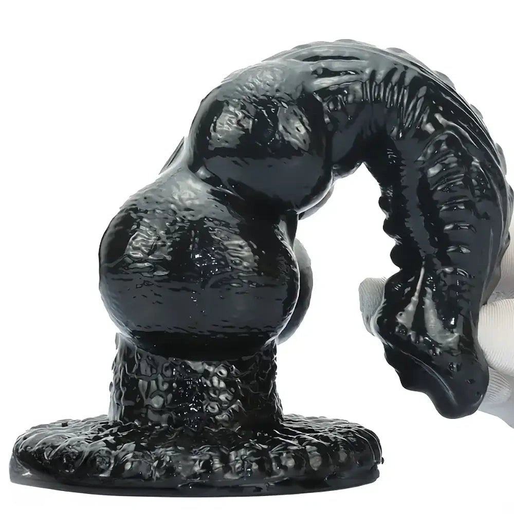 Black knotted PVC animal style dildo with suction cup base, photo 3
