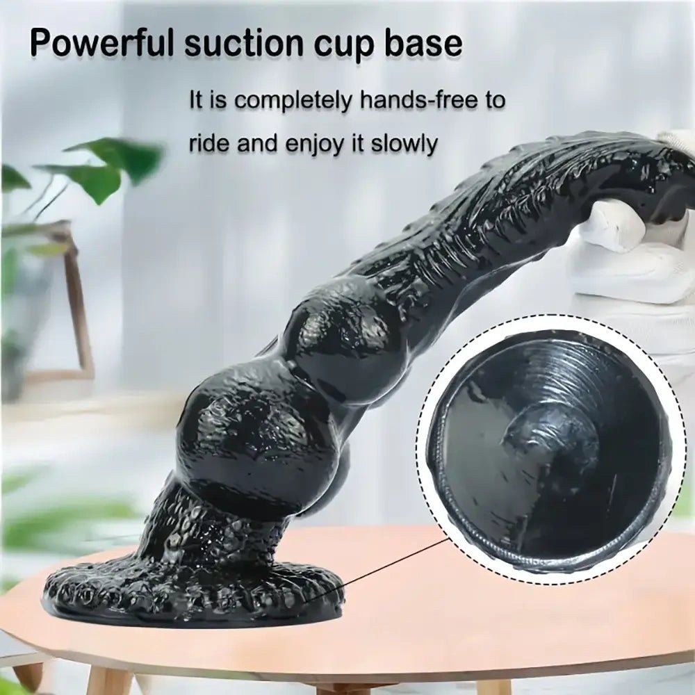 Black knotted PVC animal style dildo with suction cup base, photo 4