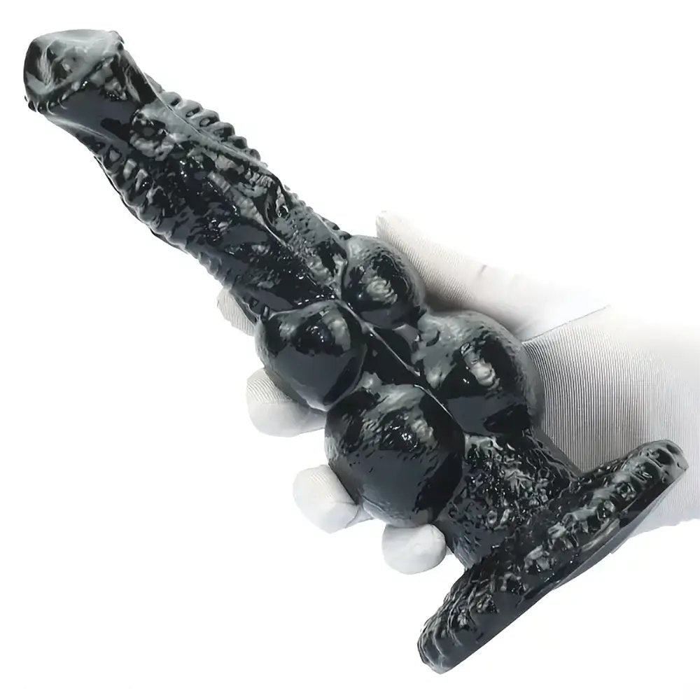 Black knotted PVC animal style dildo with suction cup base, photo 5