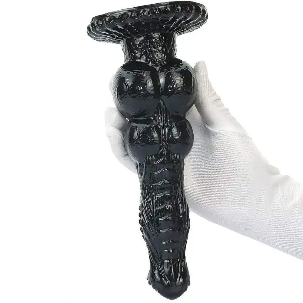 Black knotted PVC animal style dildo with suction cup base, photo 6