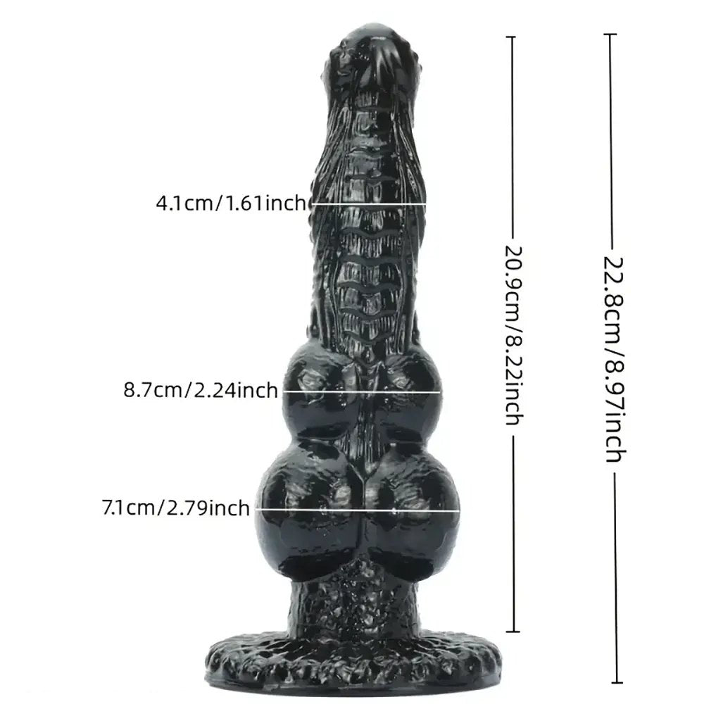 Black knotted PVC animal style dildo with suction cup base, photo 7