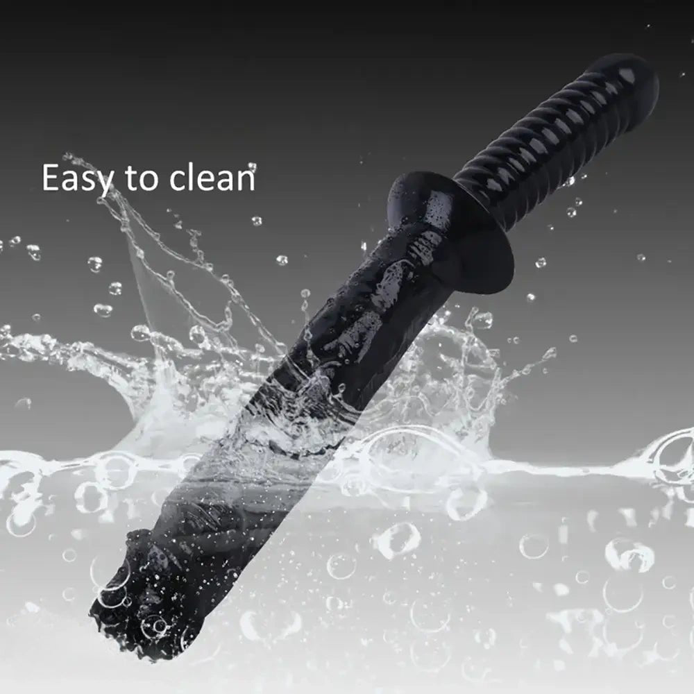 Black pvc ribbed handle dildo, photo 3