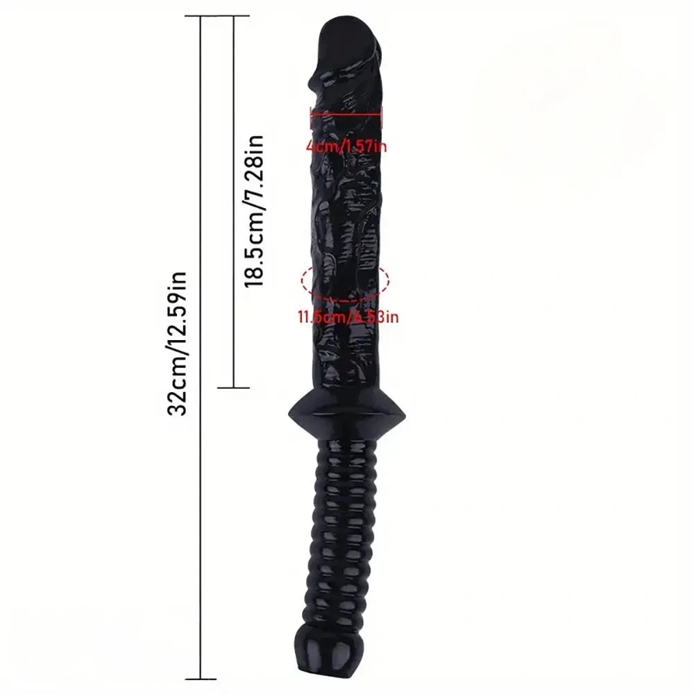 Black pvc ribbed handle dildo, photo 4