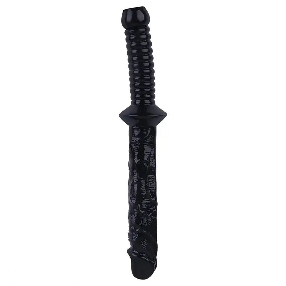 Black pvc ribbed handle dildo, photo 5
