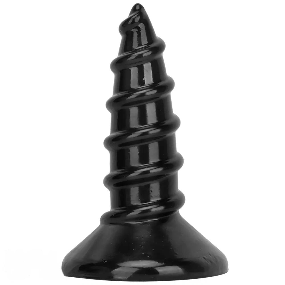 Black screw ribbed anal plug, photo 1