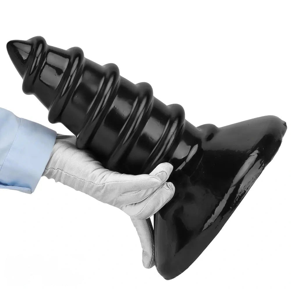 Black screw ribbed anal plug, photo 14