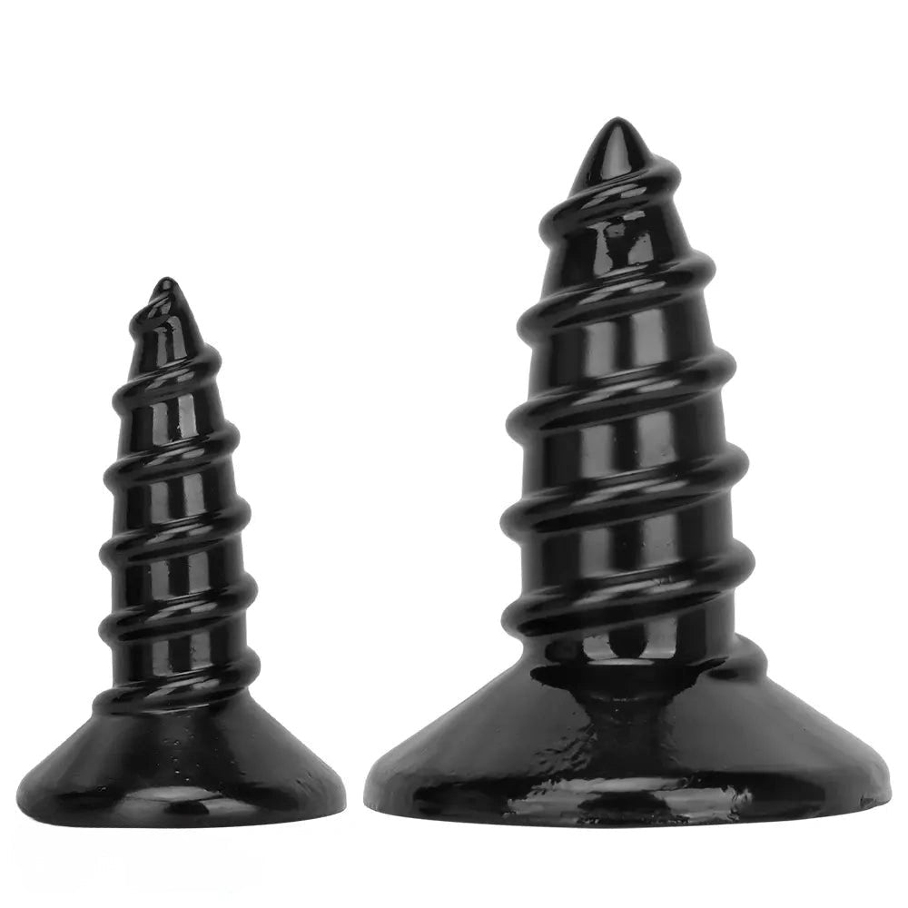 Black screw ribbed anal plug, photo 2