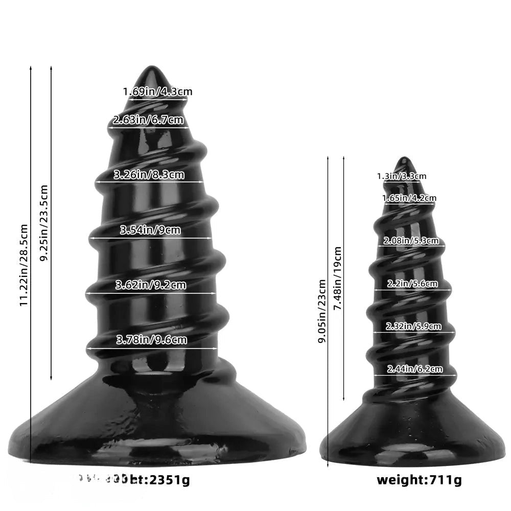 Black screw ribbed anal plug, photo 3