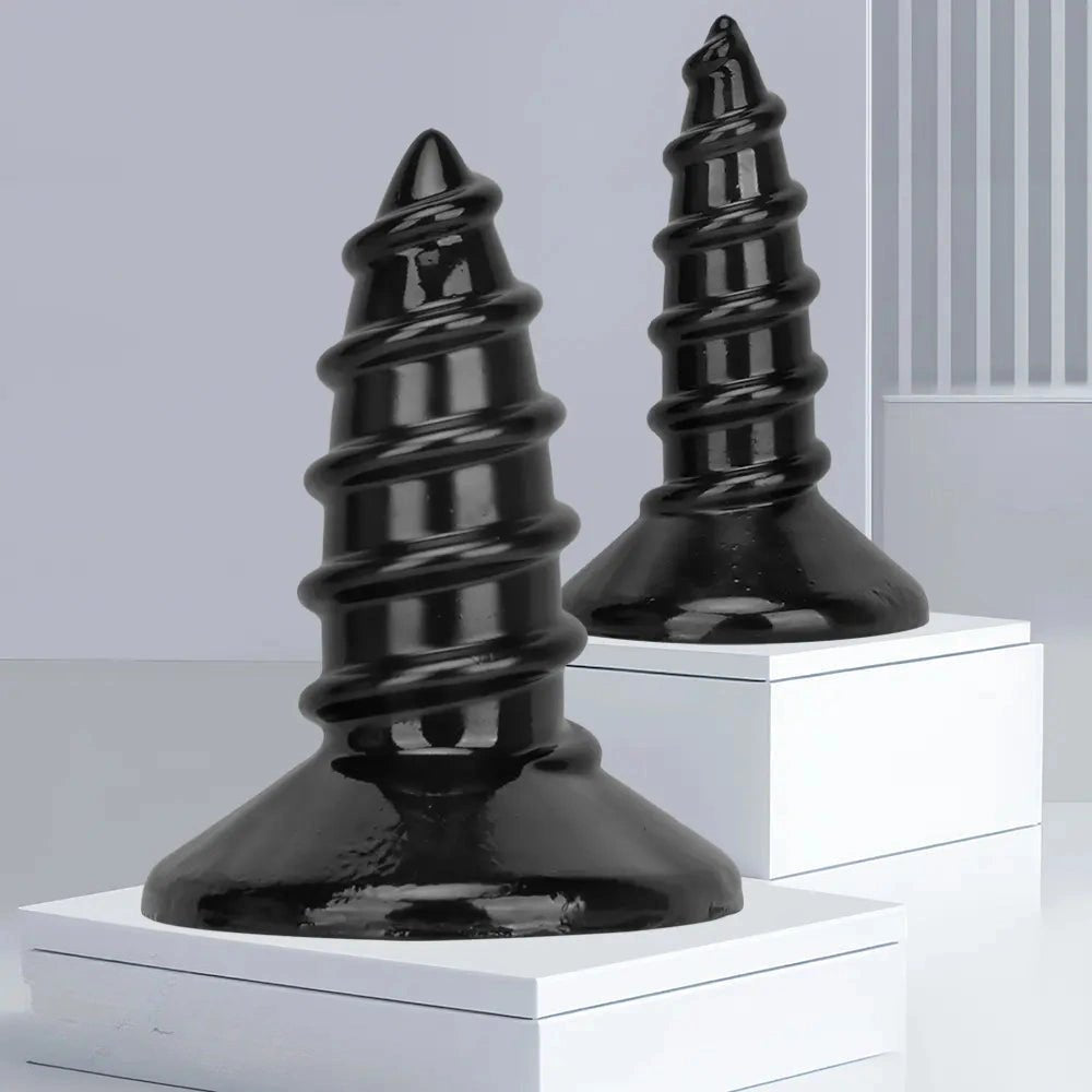 Black screw ribbed anal plug, photo 4