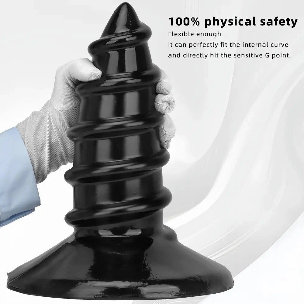 Black screw ribbed anal plug, photo 6