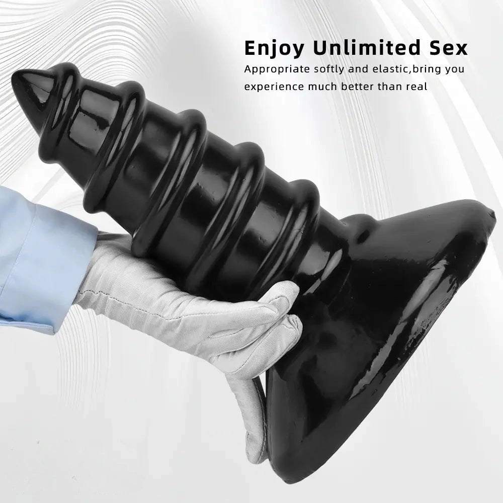 Black screw ribbed anal plug, photo 8