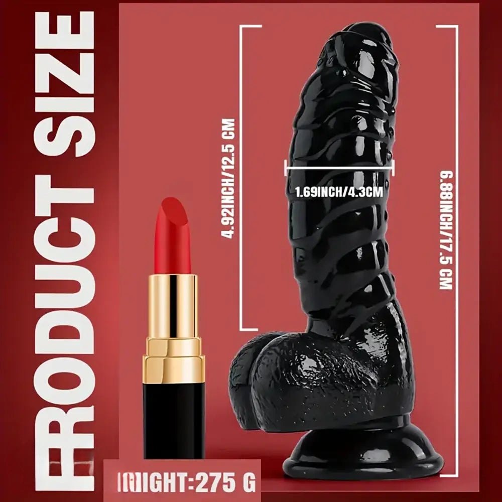 Black pvc suction cup dildo with wavy texture, photo 3