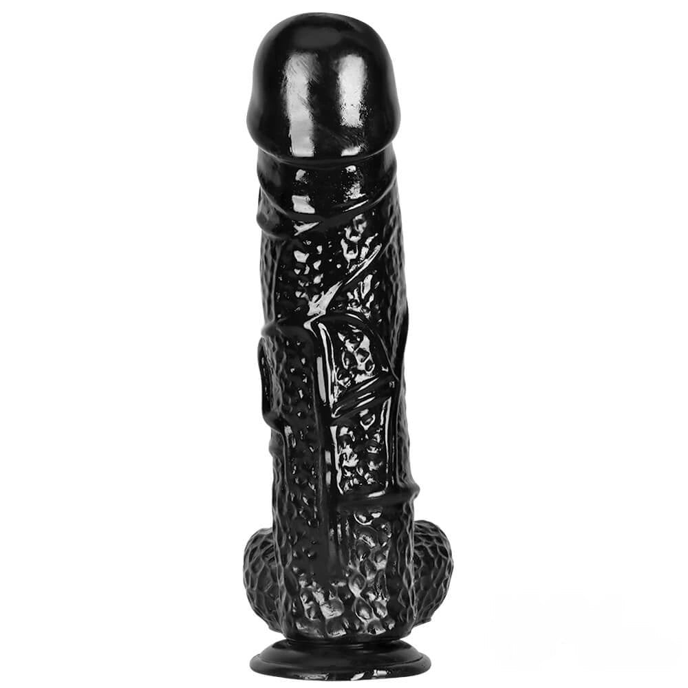 Black realistic dildo with veiny texture, photo 10