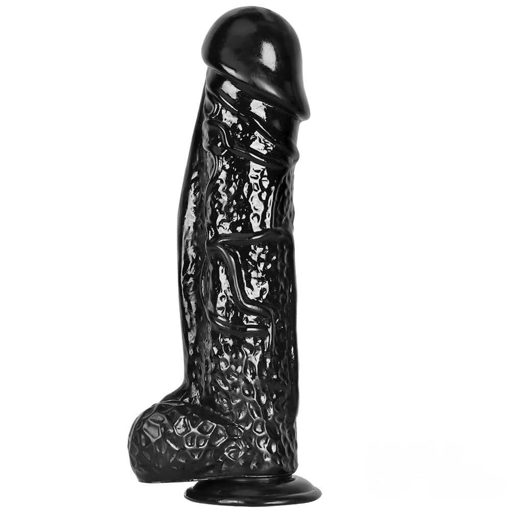 Black realistic dildo with veiny texture, photo 11