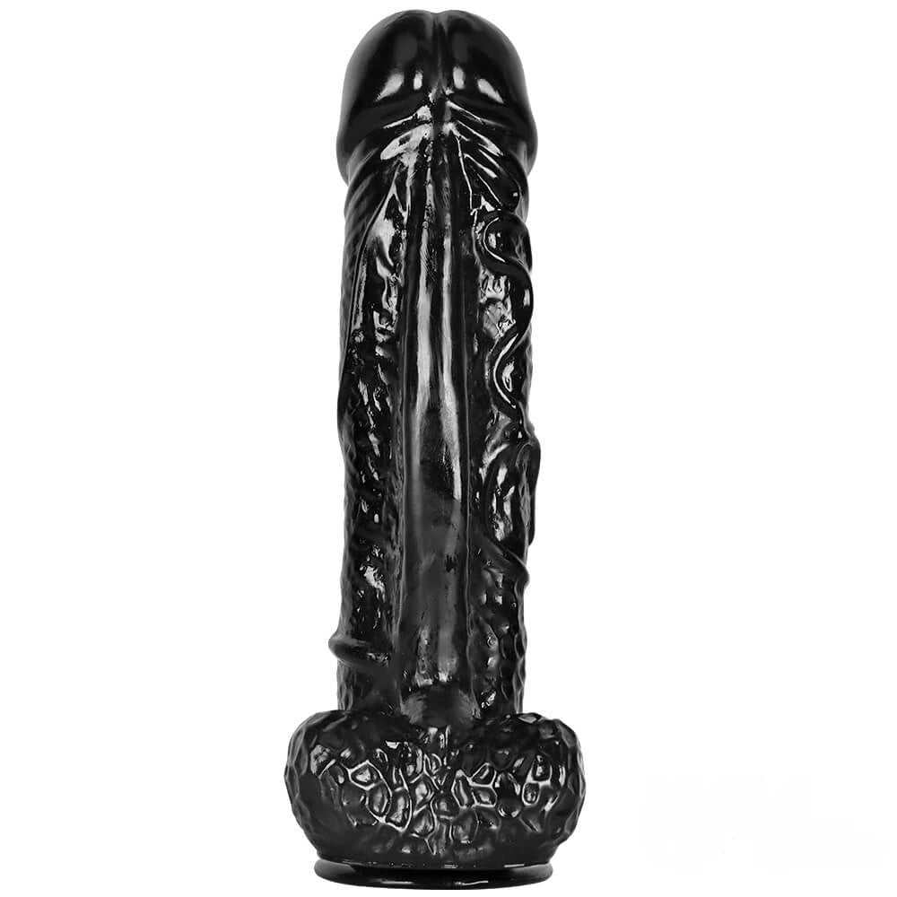 Black realistic dildo with veiny texture, photo 12