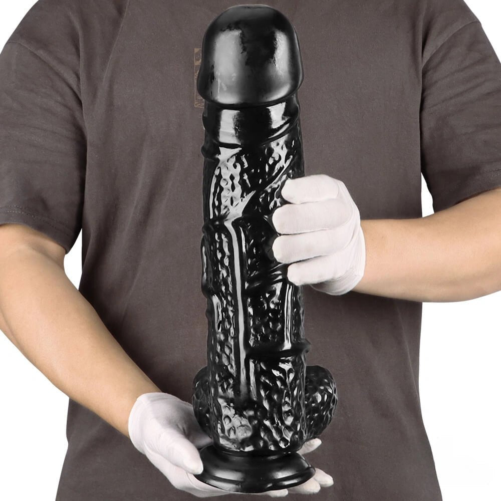 Black realistic dildo with veiny texture, photo 2