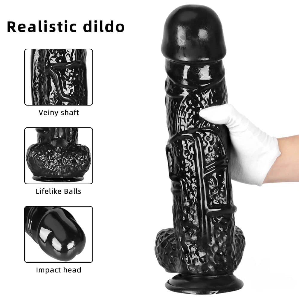 Black realistic dildo with veiny texture, photo 3