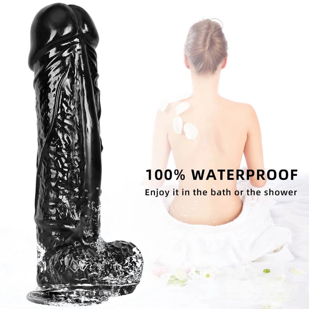 Black realistic dildo with veiny texture, photo 7