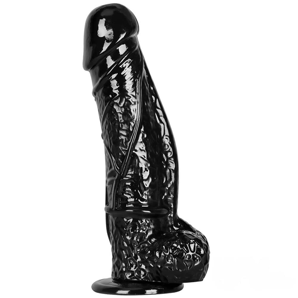 Black realistic dildo with veiny texture, photo 9