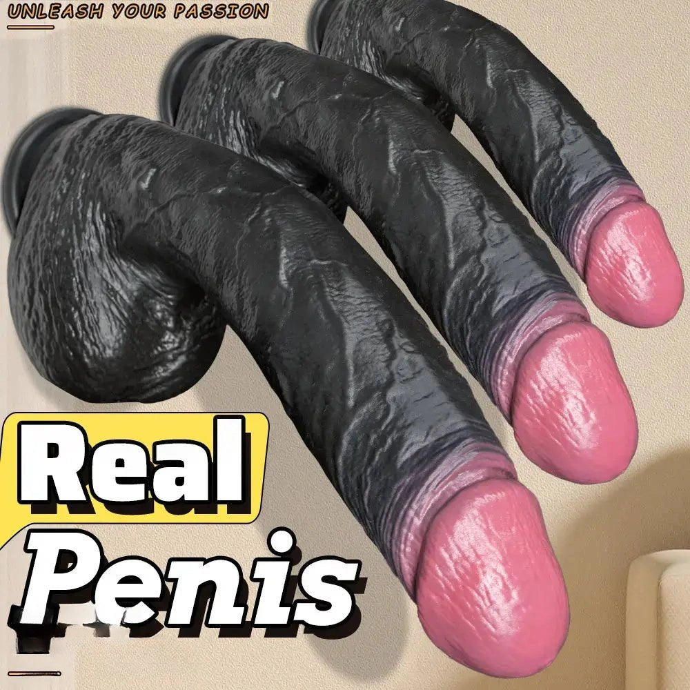 Black silicone realistic strap-on dildo, photo 1