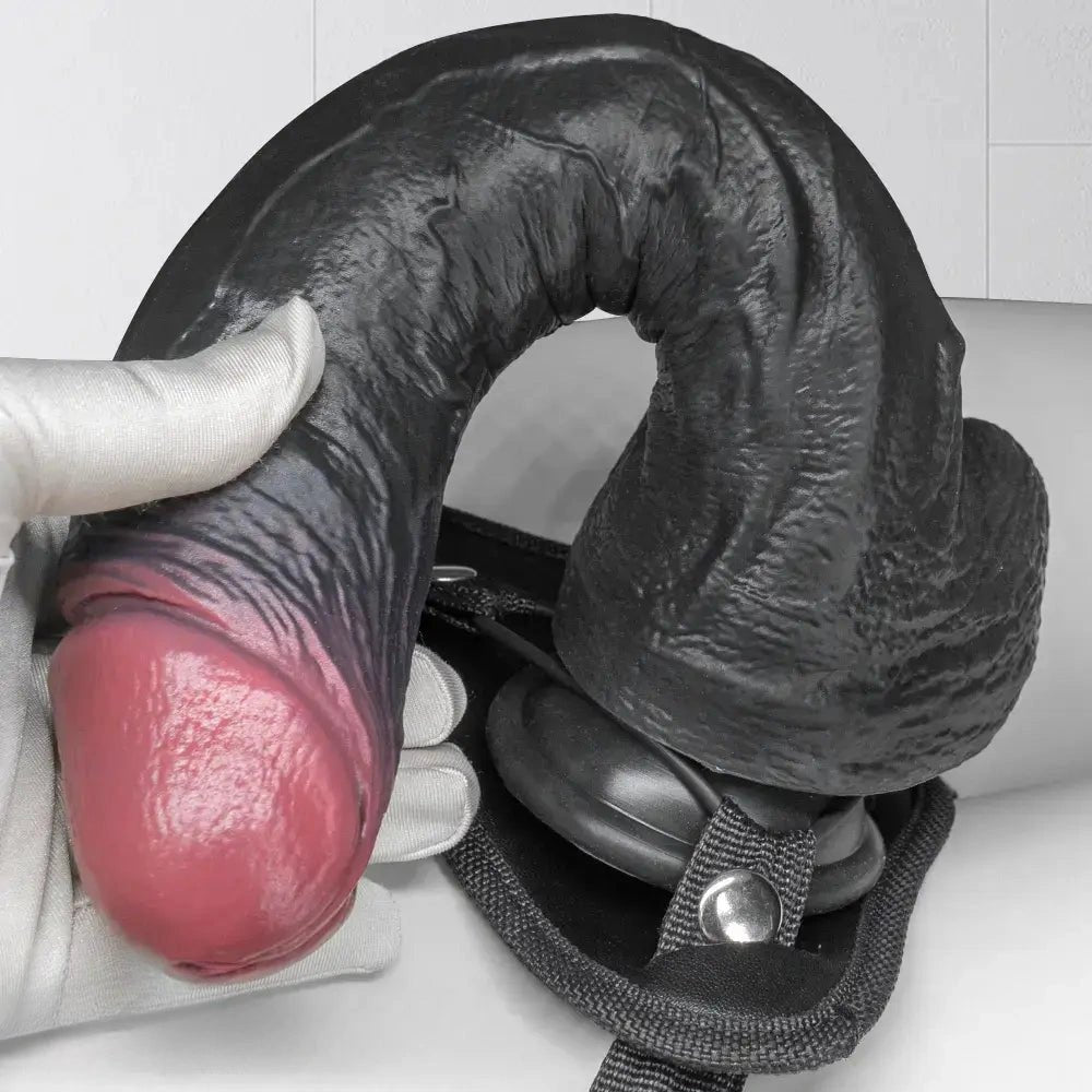 Black silicone realistic strap-on dildo, photo 14