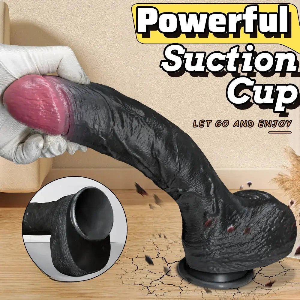 Black silicone realistic strap-on dildo, photo 7