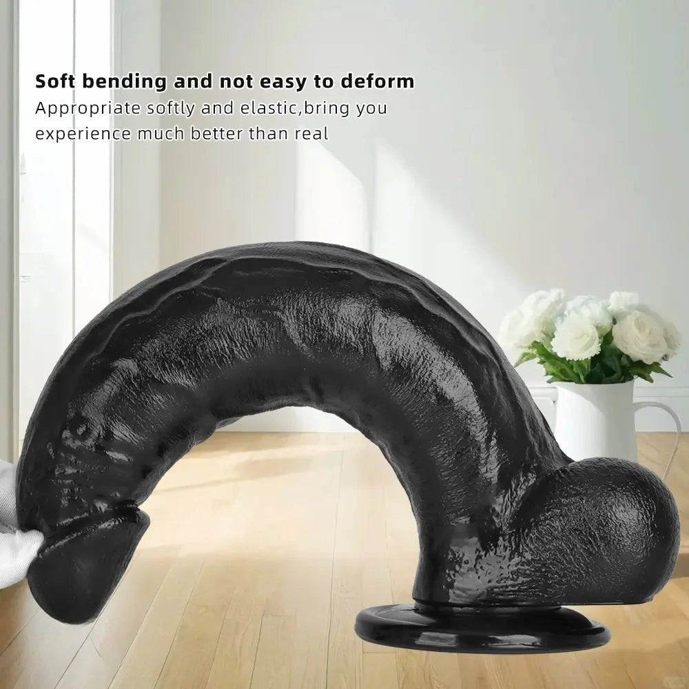 Black realistic pvc dildo with suction cup base, photo 3