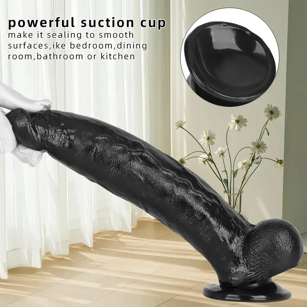 Black realistic pvc dildo with suction cup base, photo 6