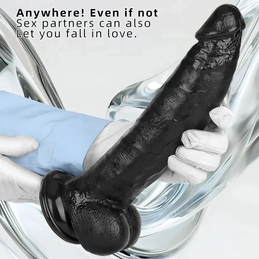 Black realistic pvc dildo with suction cup base, photo 7