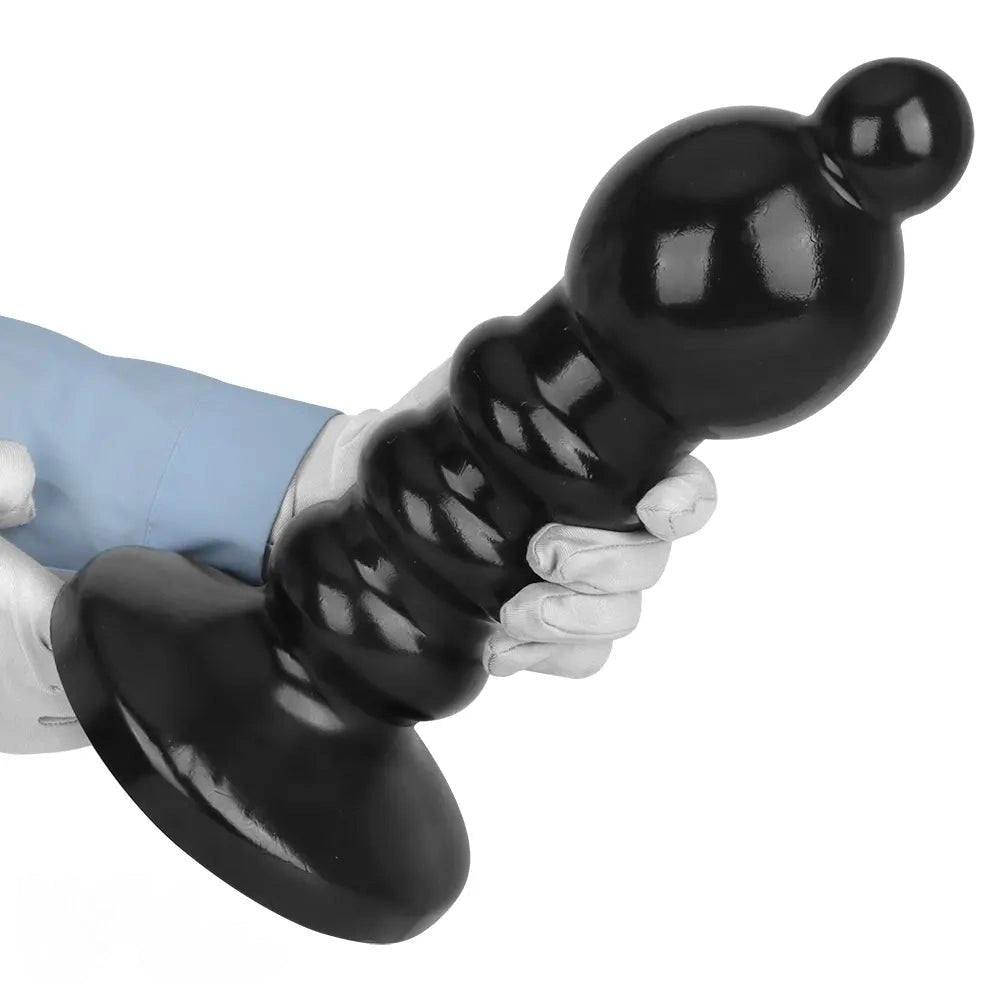 Black ribbed bead anal dildo, photo 10