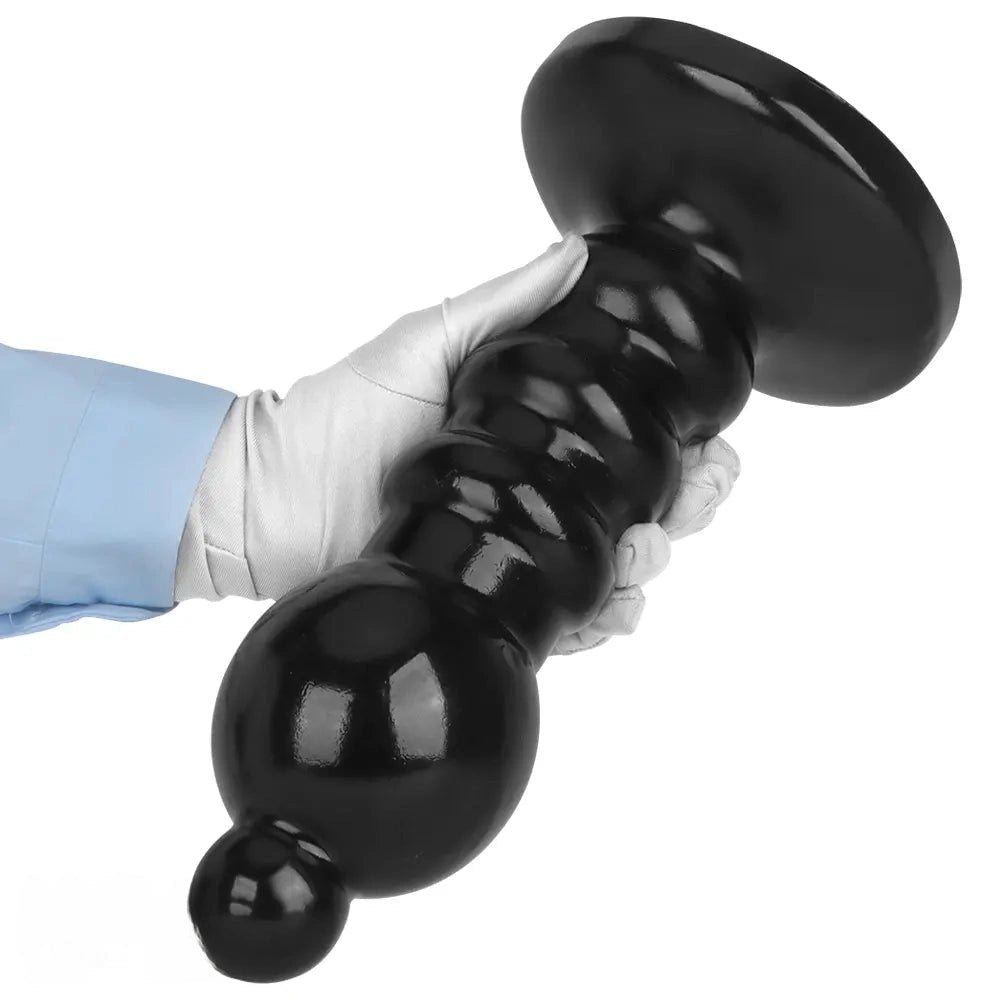 Black ribbed bead anal dildo, photo 11