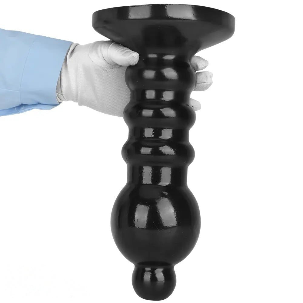 Black ribbed bead anal dildo, photo 12