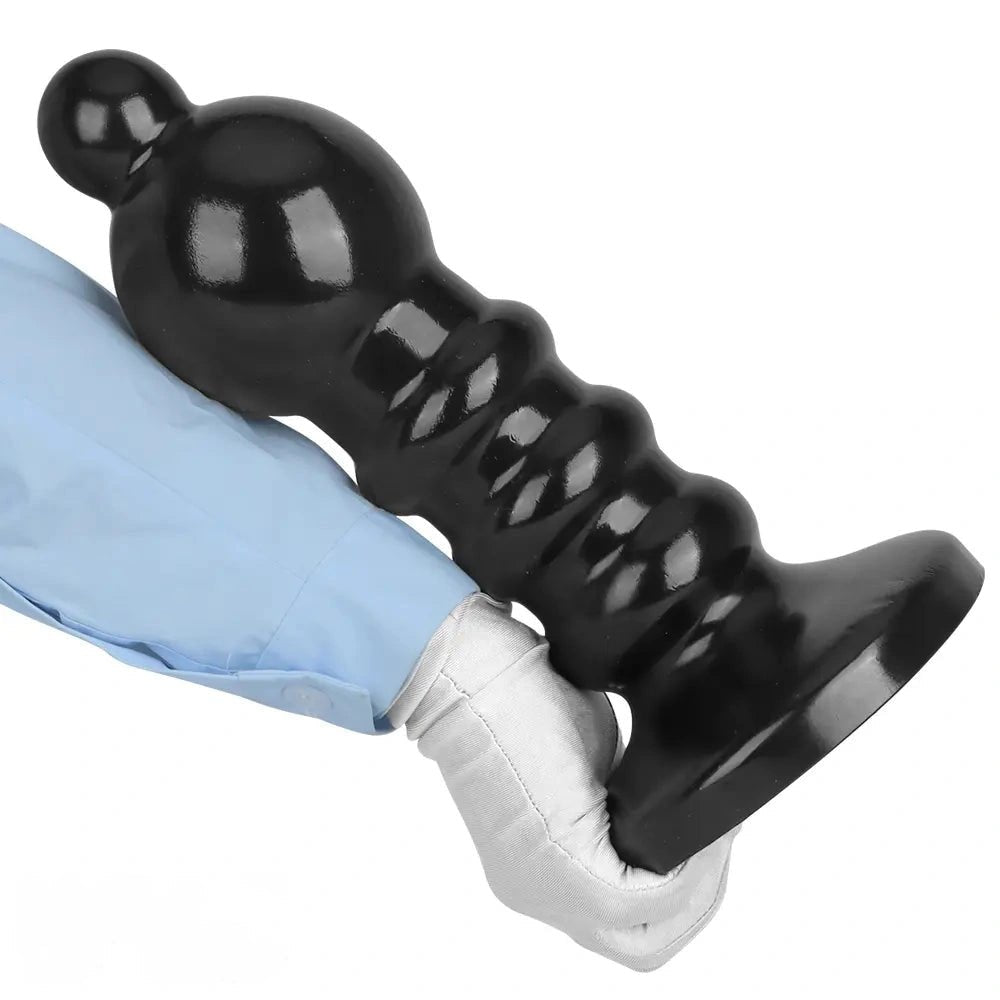 Black ribbed bead anal dildo, photo 13