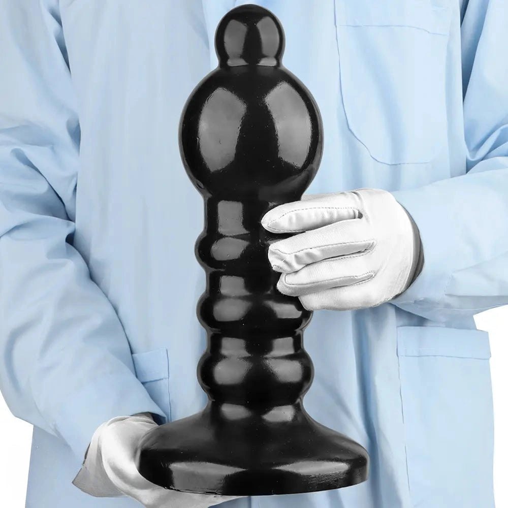 Black ribbed bead anal dildo, photo 15
