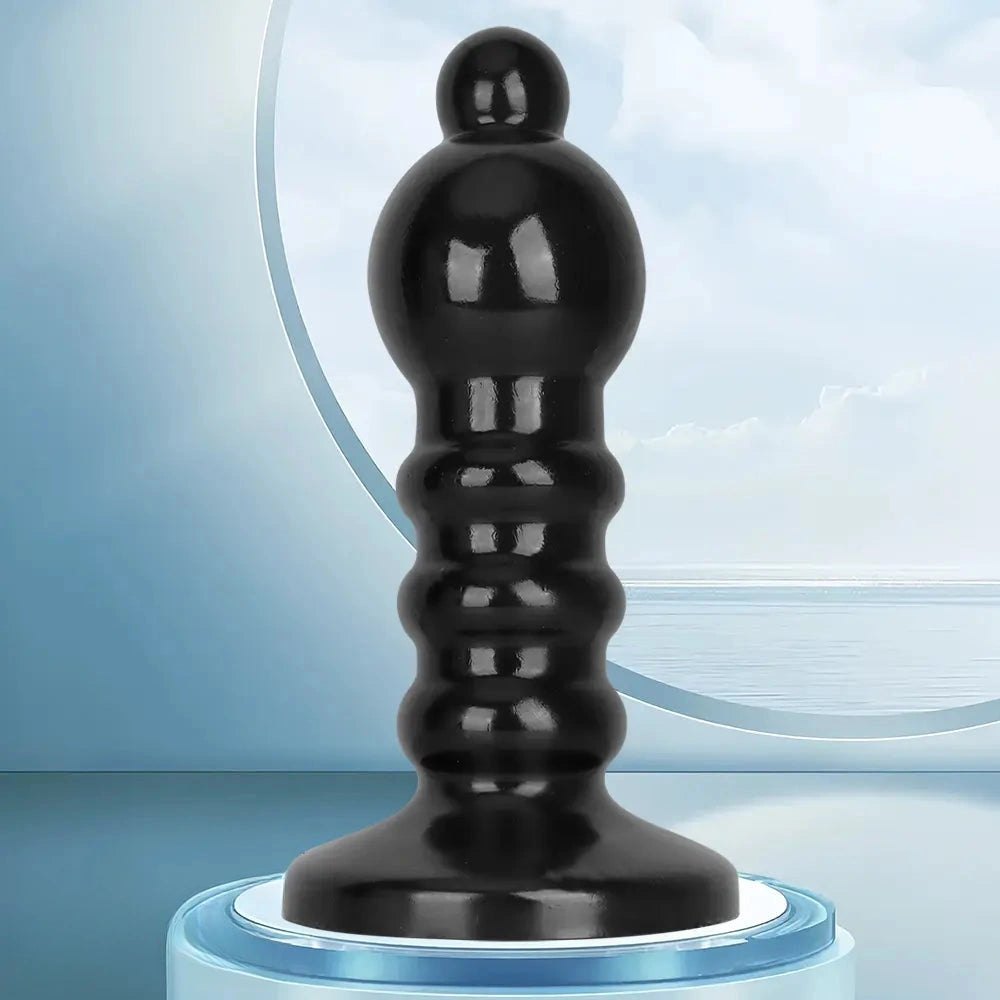 Black ribbed bead anal dildo, photo 2